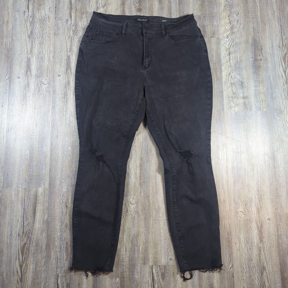 Judy Blue Mid Rise Slim Fit Jeans Women's 18W Plus Size Stretch Black Distressed